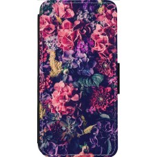 Coque iPhone 13 Pro Max - Wallet noir Flowers Dark