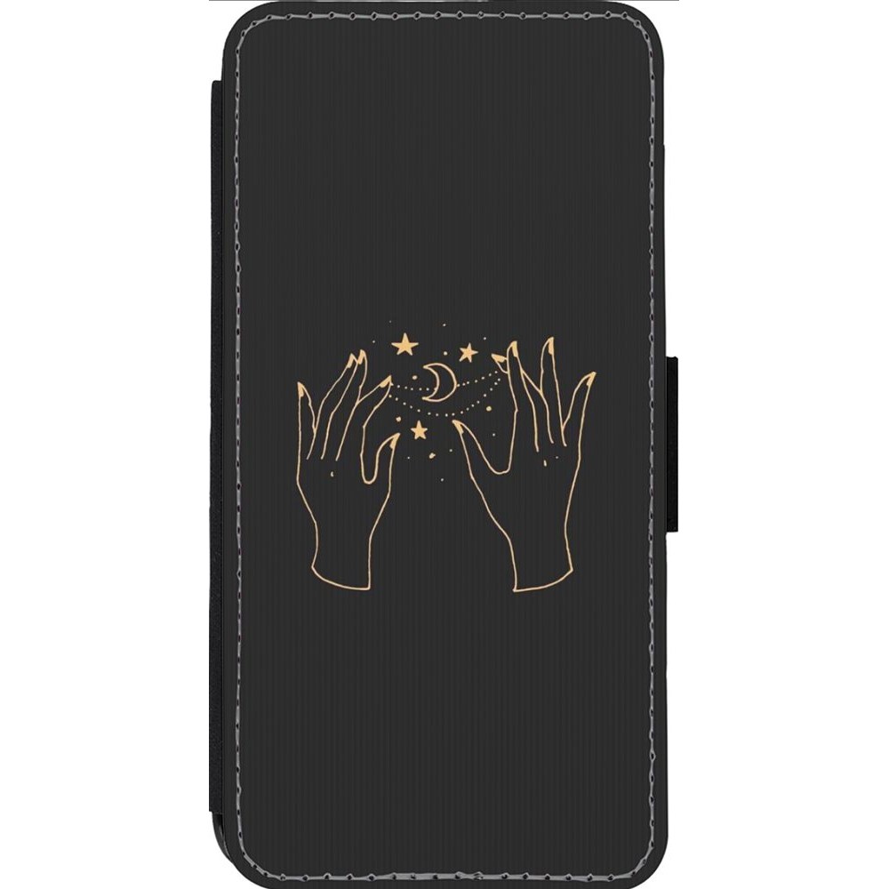 Coque iPhone 13 Pro Max - Wallet noir Grey magic hands