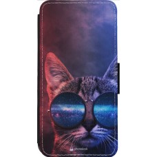 Coque iPhone 13 Pro Max - Wallet noir Red Blue Cat Glasses