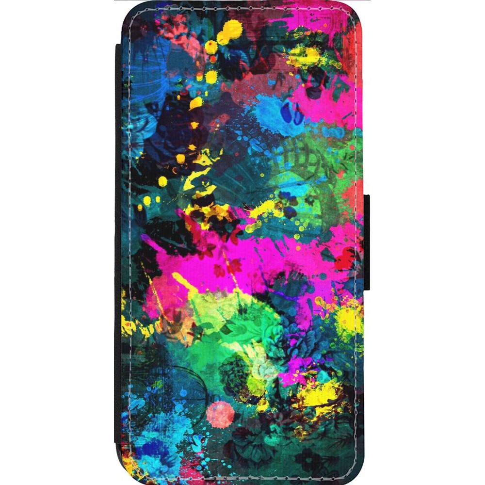 Coque iPhone 13 Pro Max - Wallet noir Splash paint