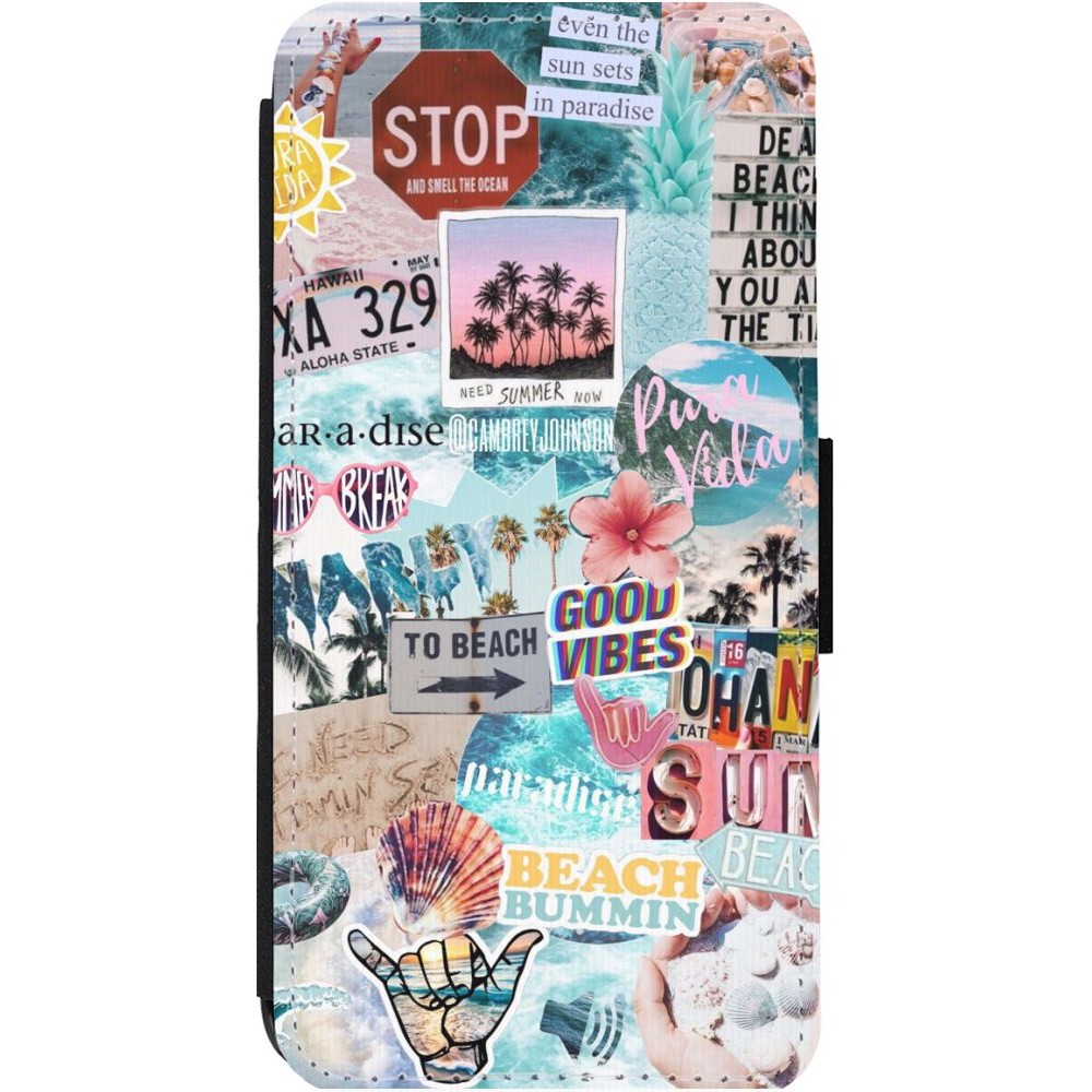 Coque iPhone 13 Pro Max - Wallet noir Summer 20 collage