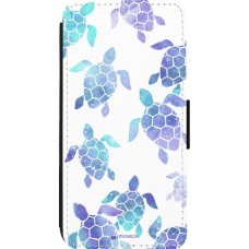 Coque iPhone 13 Pro Max - Wallet noir Turtles pattern watercolor