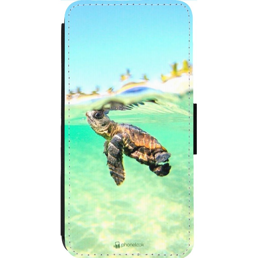 Coque iPhone 13 Pro Max - Wallet noir Turtle Underwater