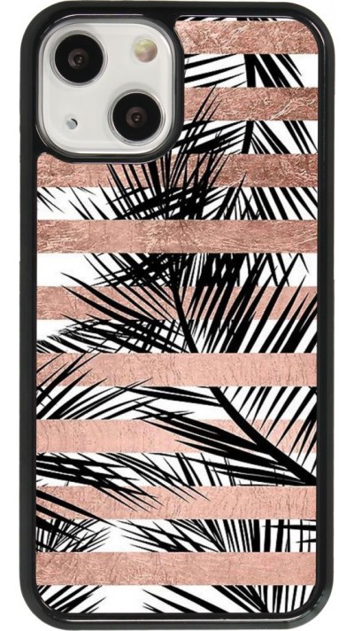 Coque iPhone 13 mini - Palm trees gold stripes