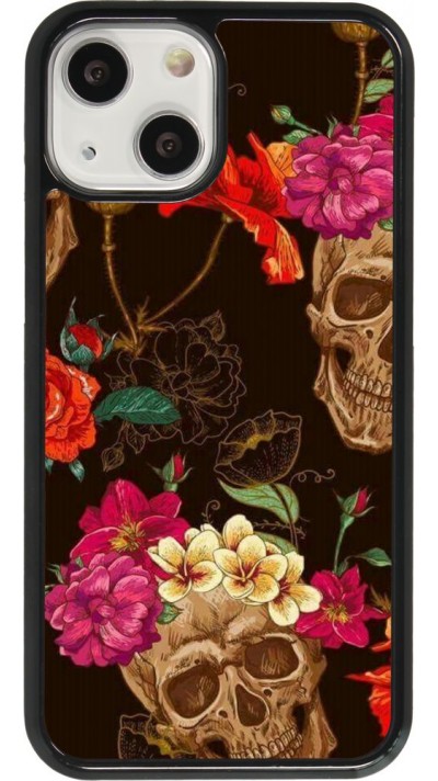 Coque iPhone 13 mini - Skulls and flowers