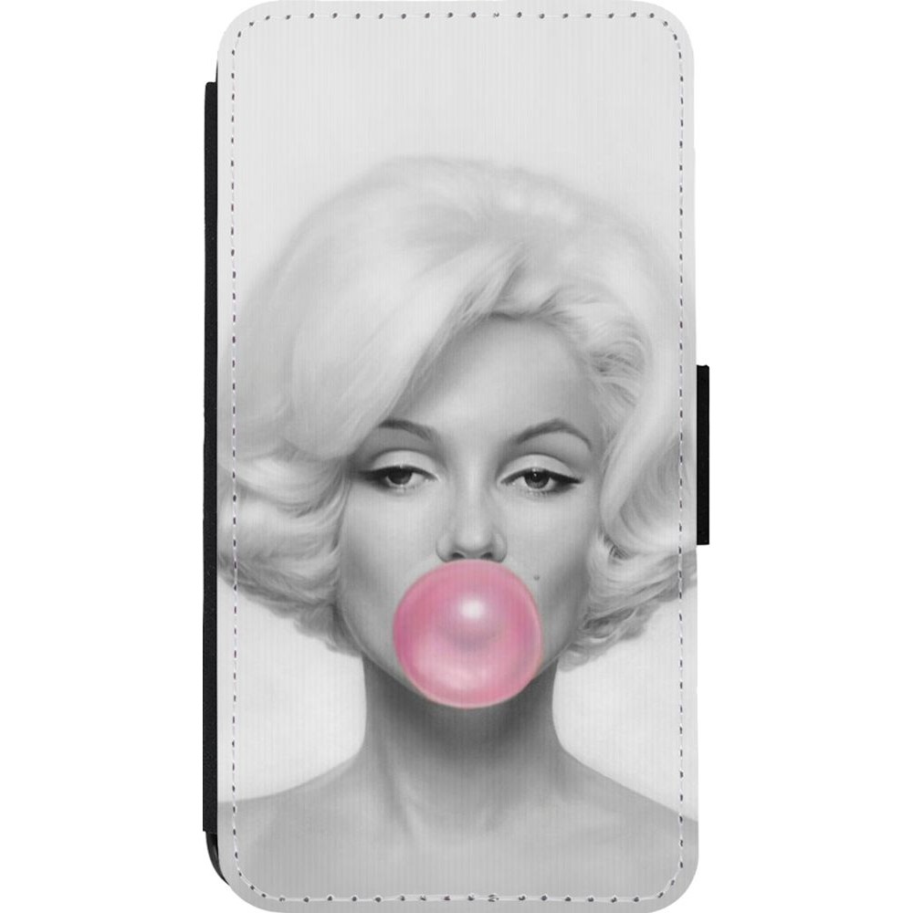 Coque iPhone 13 mini - Wallet noir Marilyn Bubble