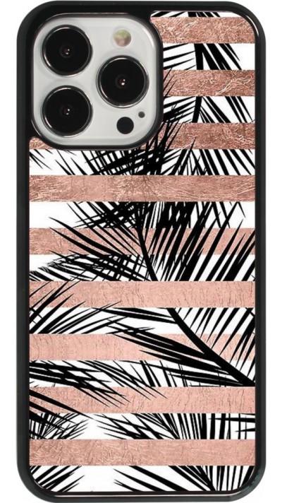 Coque iPhone 13 Pro - Palm trees gold stripes