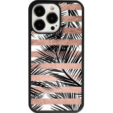 Coque iPhone 13 Pro - Silicone rigide noir Palm trees gold stripes