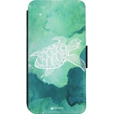 Coque iPhone 13 Pro - Wallet noir Turtle Aztec Watercolor