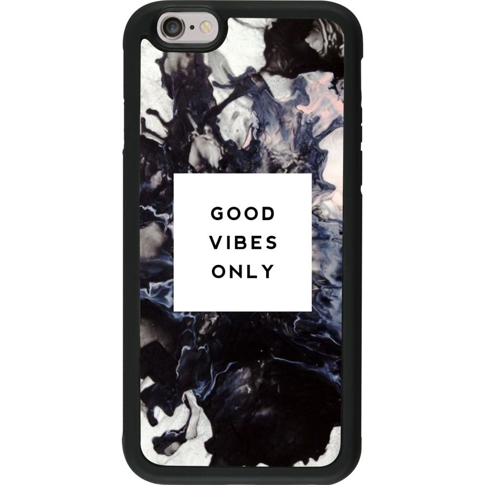 Coque iPhone 6/6s - Silicone rigide noir Marble Good Vibes Only