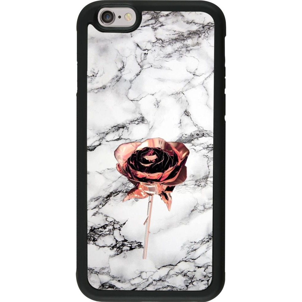 Coque iPhone 6/6s - Silicone rigide noir Marble Rose Gold