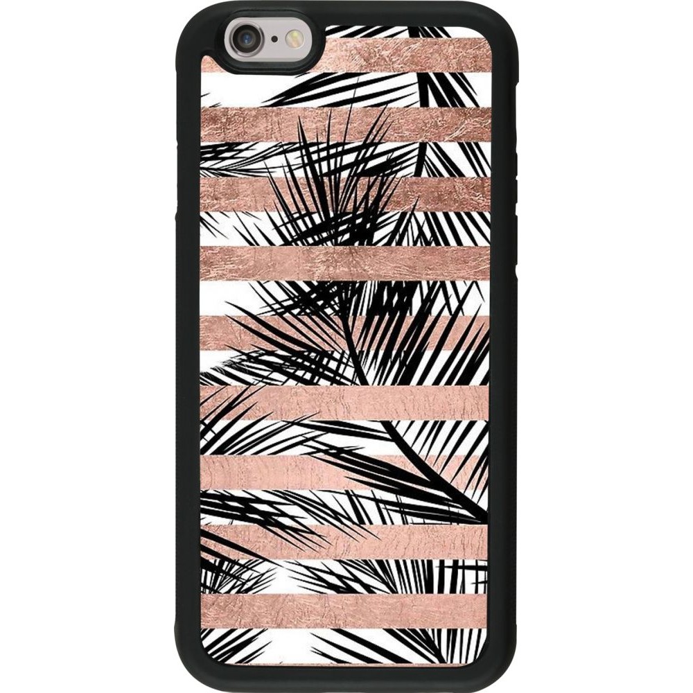 Coque iPhone 6/6s - Silicone rigide noir Palm trees gold stripes