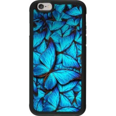 Coque iPhone 6/6s - Silicone rigide noir Papillon - Bleu