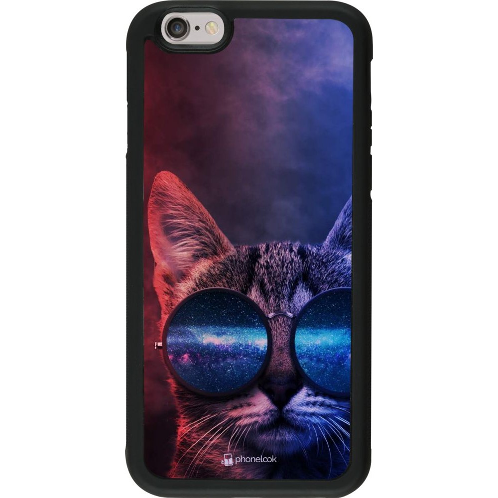 Coque iPhone 6/6s - Silicone rigide noir Red Blue Cat Glasses