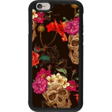 Coque iPhone 6/6s - Silicone rigide noir Skulls and flowers