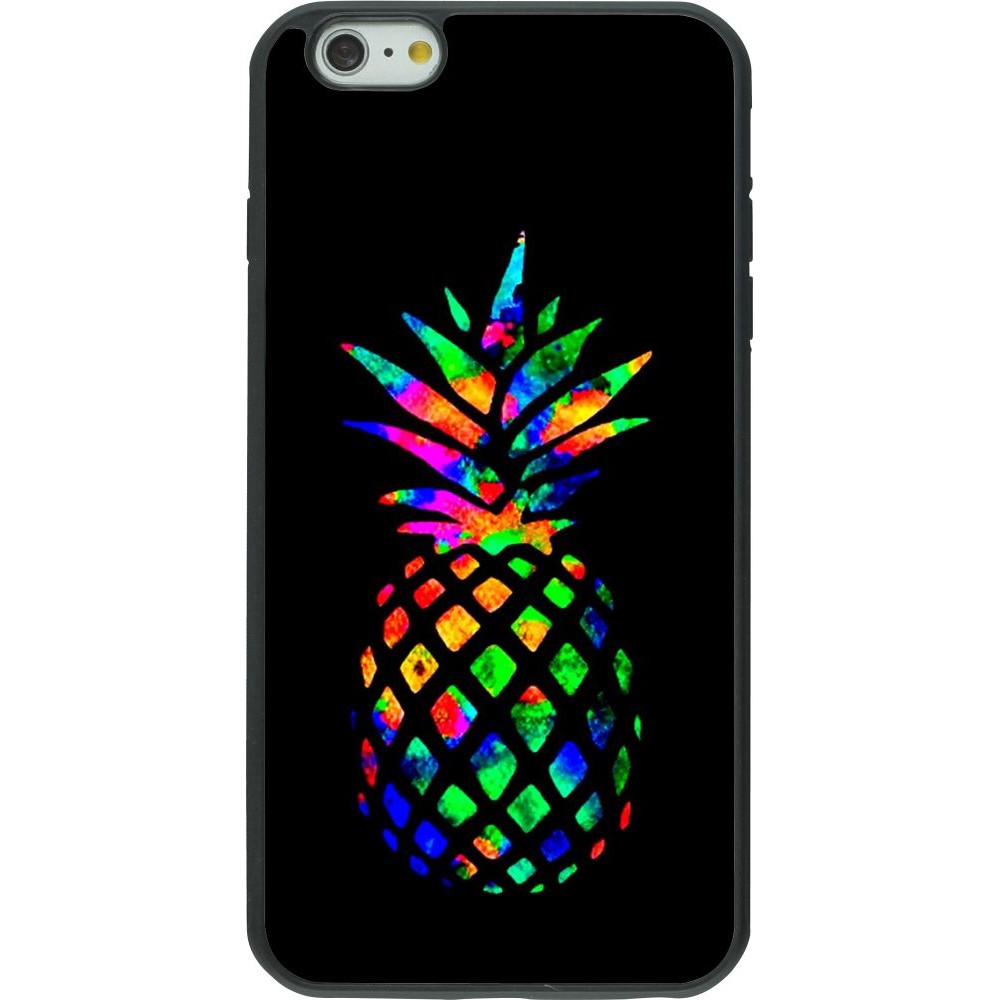 Coque iPhone 6 Plus / 6s Plus - Silicone rigide noir Ananas Multi-colors