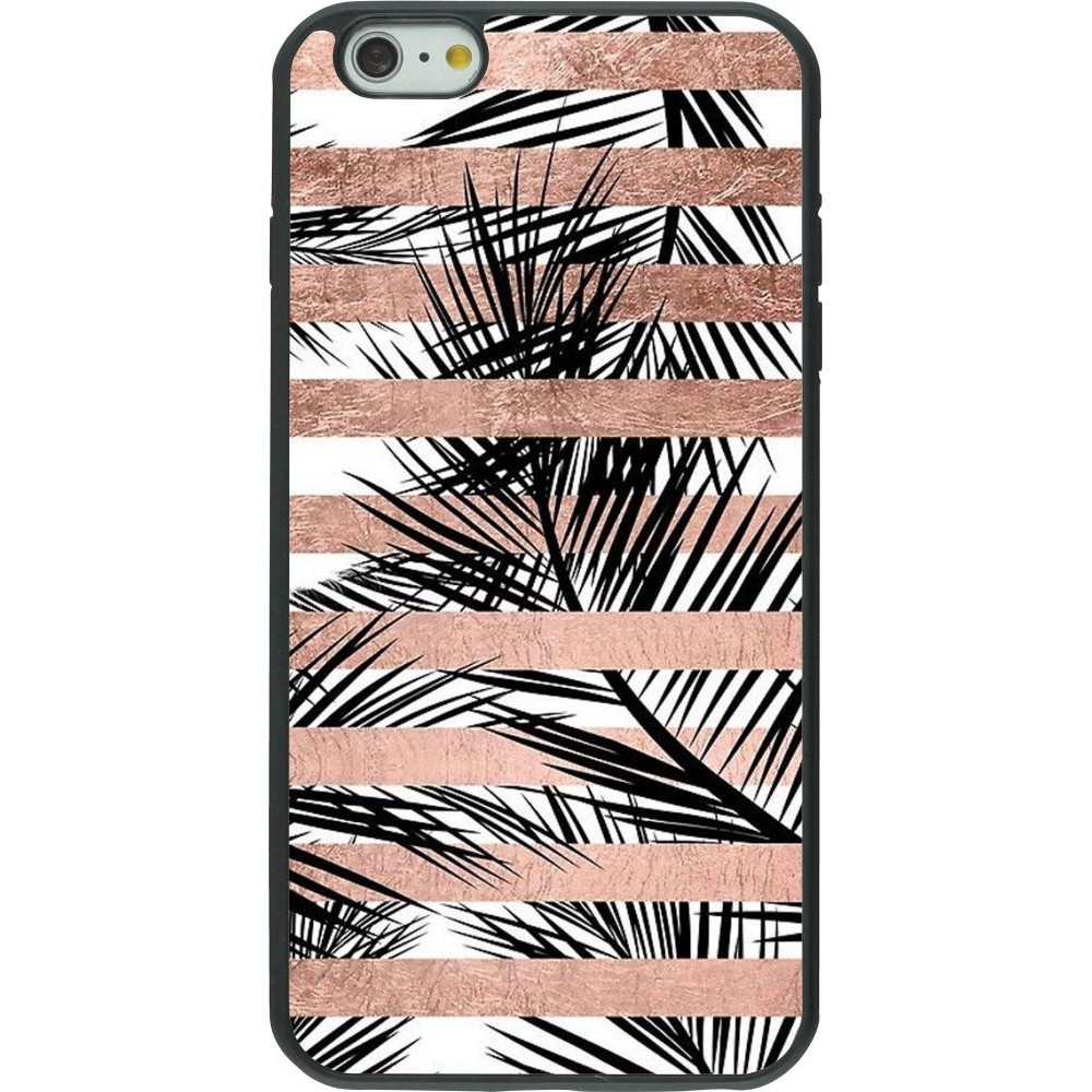 Coque iPhone 6 Plus / 6s Plus - Silicone rigide noir Palm trees gold stripes