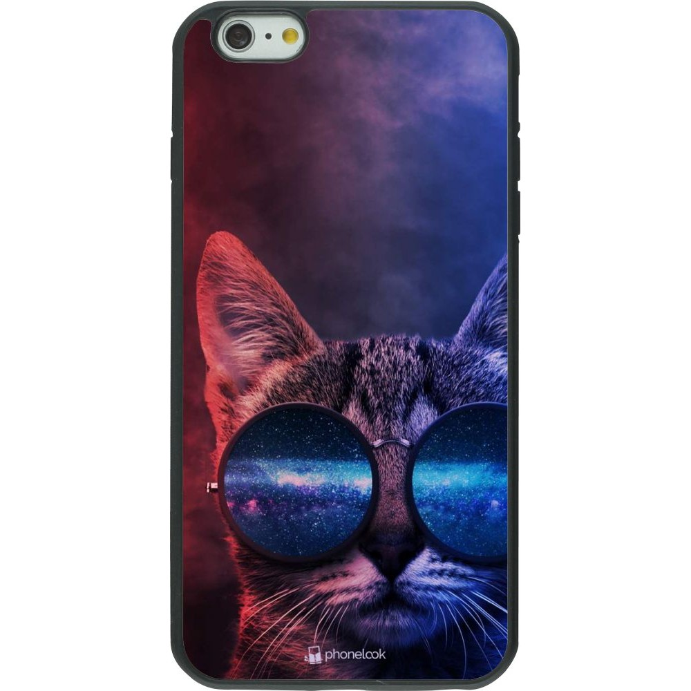 Coque iPhone 6 Plus / 6s Plus - Silicone rigide noir Red Blue Cat Glasses