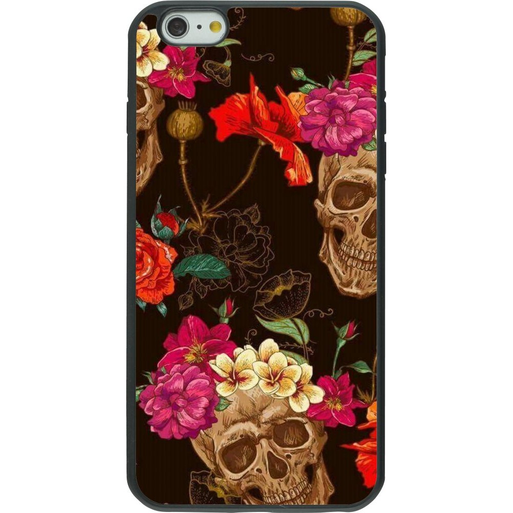 Hülle iPhone 6 Plus / 6s Plus - Silikon schwarz Skulls and flowers