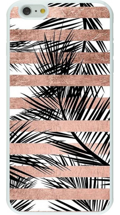 Coque iPhone 6 Plus / 6s Plus - Silicone rigide blanc Palm trees gold stripes