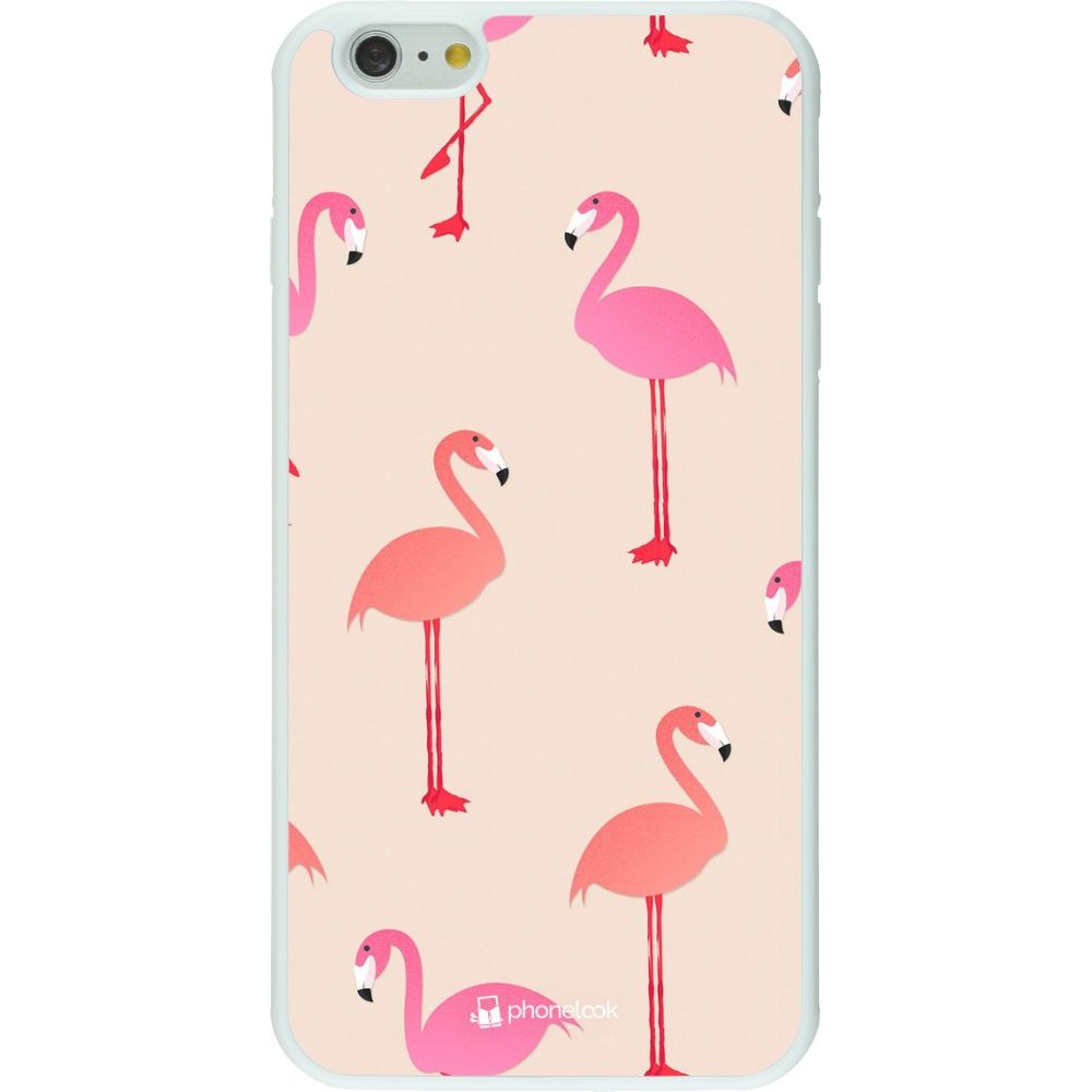 Hülle iPhone 6 Plus / 6s Plus - Silikon weiss Pink Flamingos Pattern