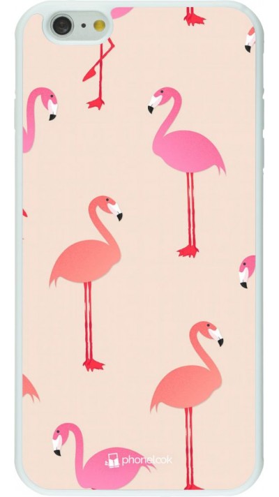 Hülle iPhone 6 Plus / 6s Plus - Silikon weiss Pink Flamingos Pattern