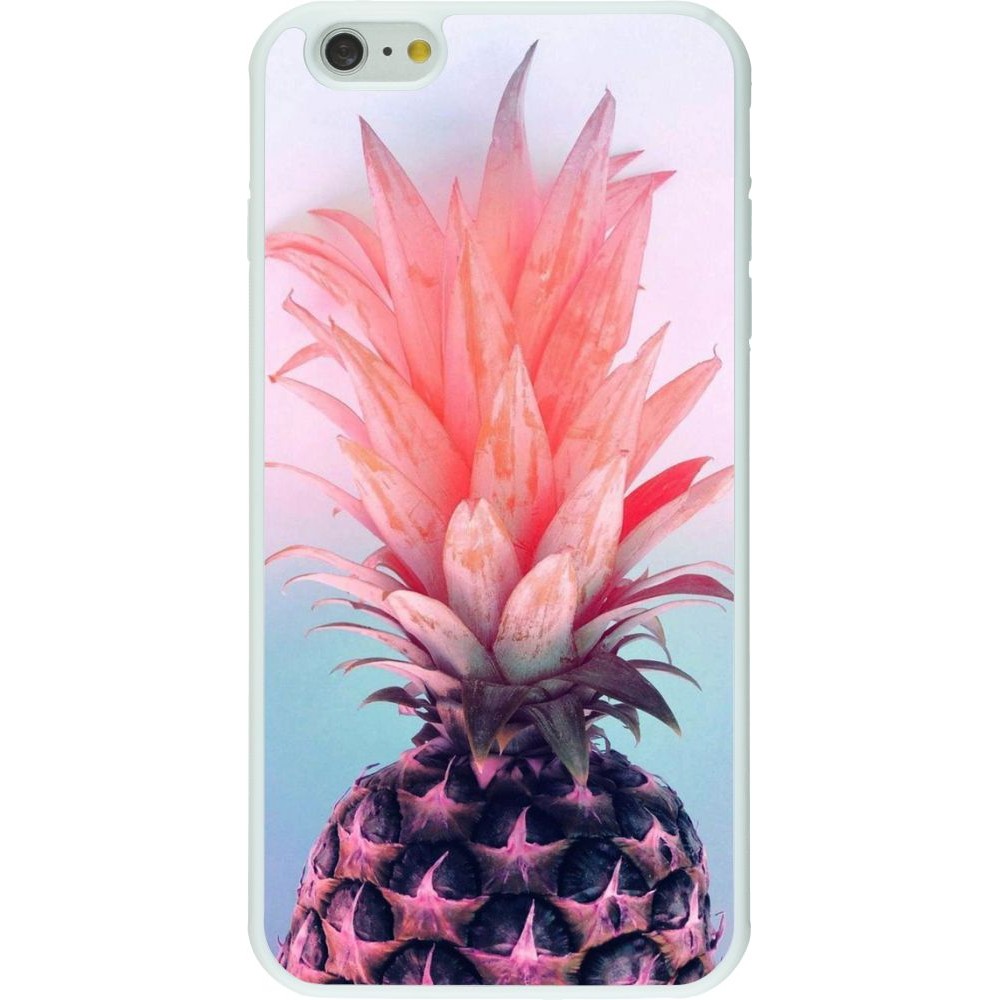 Hülle iPhone 6 Plus / 6s Plus - Silikon weiss Purple Pink Pineapple