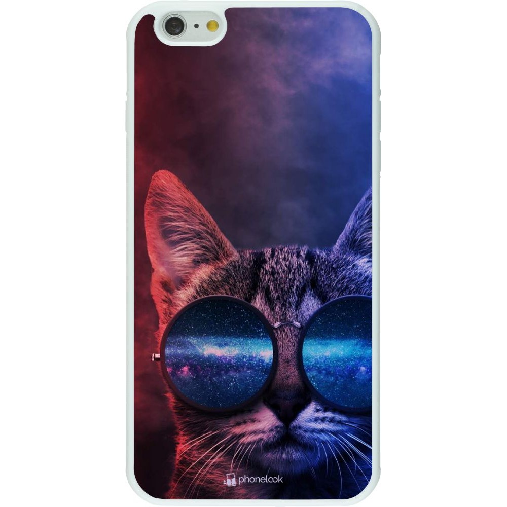 Coque iPhone 6 Plus / 6s Plus - Silicone rigide blanc Red Blue Cat Glasses