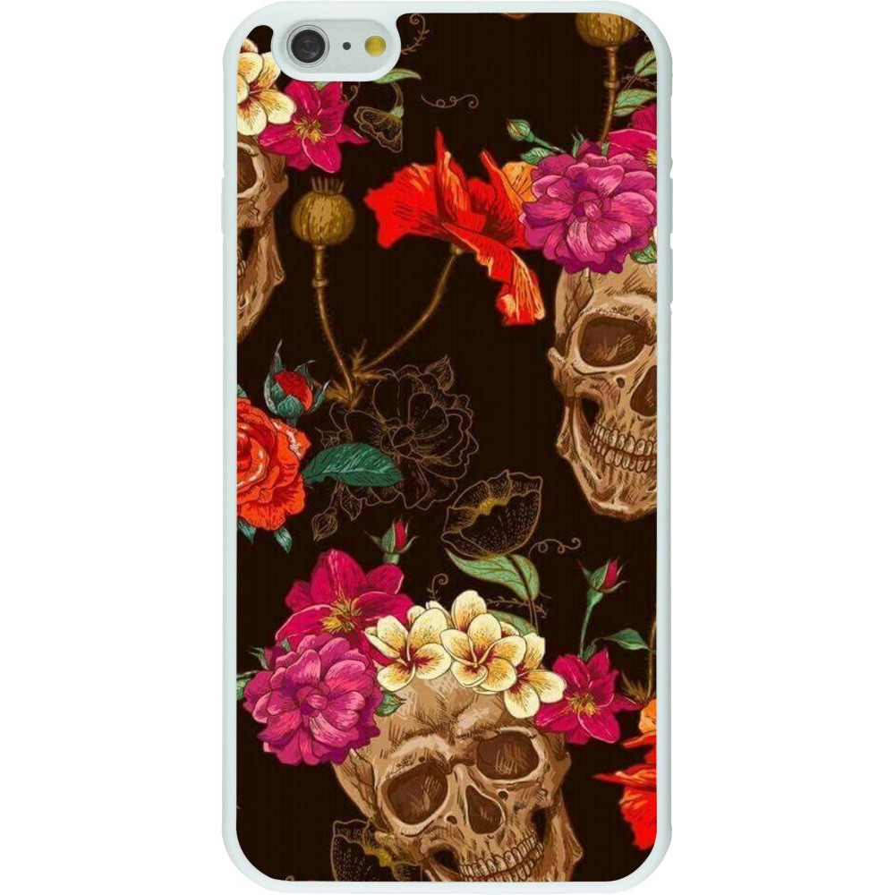 Hülle iPhone 6 Plus / 6s Plus - Silikon weiss Skulls and flowers