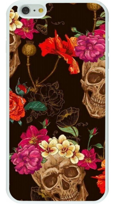 Hülle iPhone 6 Plus / 6s Plus - Silikon weiss Skulls and flowers