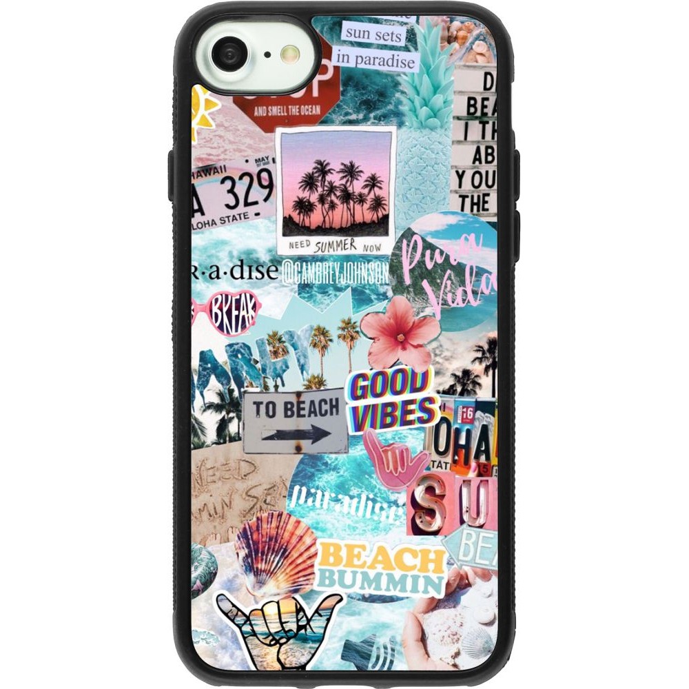 Coque iPhone 7 / 8 / SE (2020, 2022) - Silicone rigide noir Summer 20 collage