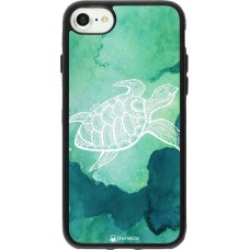 Coque iPhone 7 / 8 / SE (2020, 2022) - Silicone rigide noir Turtle Aztec Watercolor