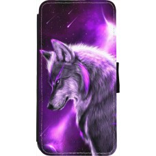 Hülle iPhone 7 / 8 / SE (2020, 2022) - Wallet schwarz Purple Sky Wolf