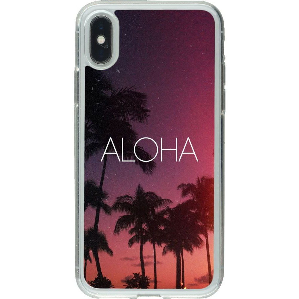 Coque iPhone X / Xs - Gel transparent Aloha Sunset Palms