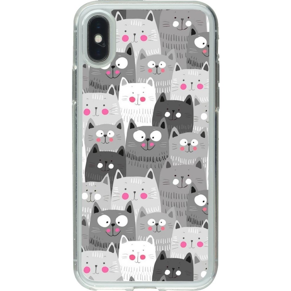 Coque iPhone X / Xs - Gel transparent Chats gris troupeau