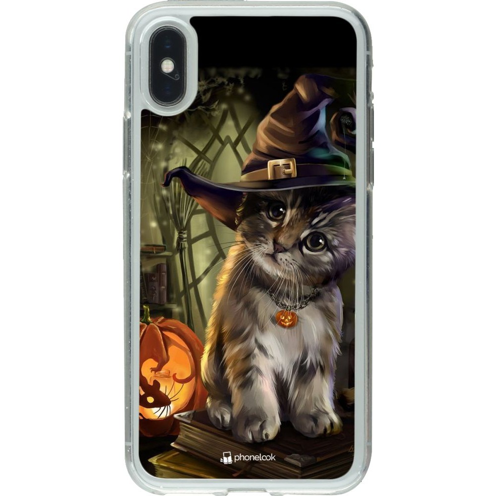 Coque iPhone X / Xs - Gel transparent Halloween 21 Witch cat