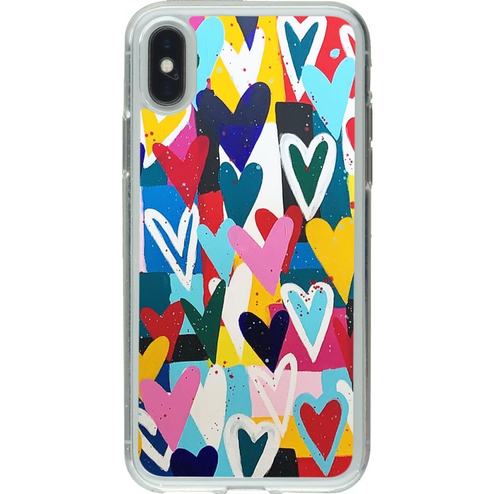 Coque iPhone X / Xs - Gel transparent Joyful Hearts