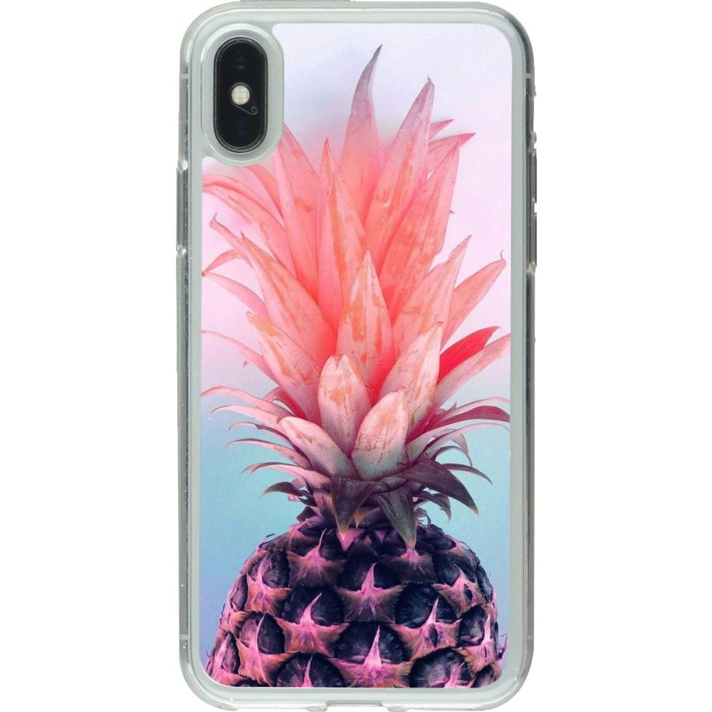 Coque iPhone X / Xs - Gel transparent Purple Pink Pineapple