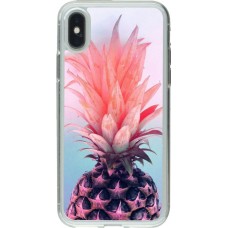 Coque iPhone X / Xs - Gel transparent Purple Pink Pineapple