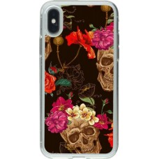 Coque iPhone X / Xs - Gel transparent Skulls and flowers