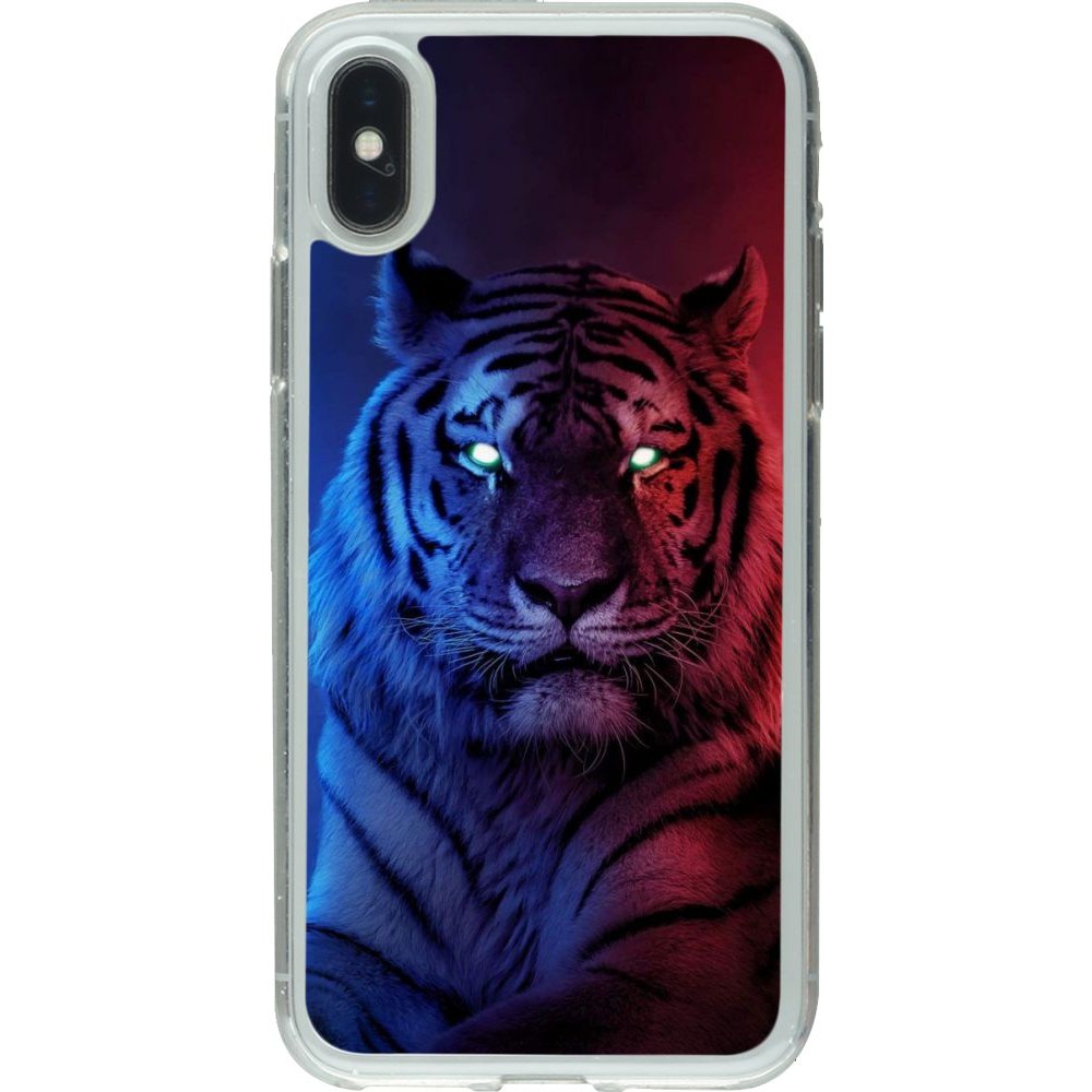 Coque iPhone X / Xs - Gel transparent Tiger Blue Red