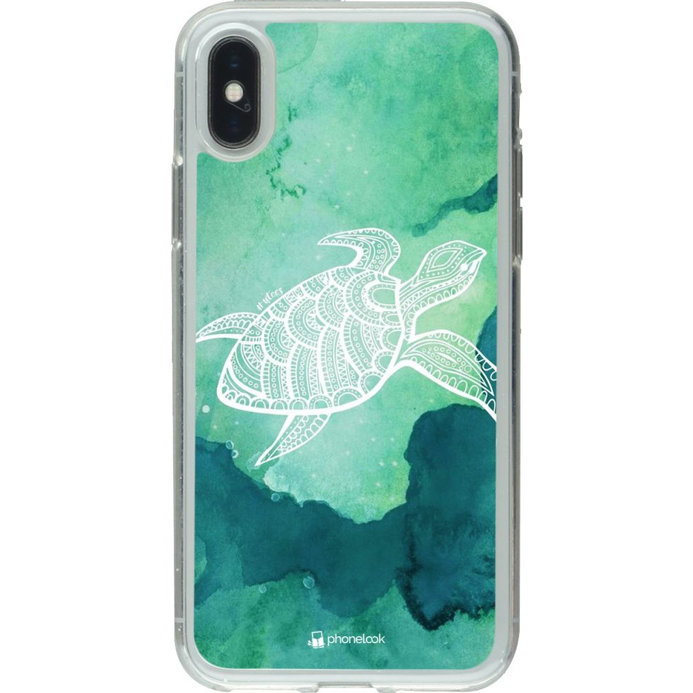 Coque iPhone X / Xs - Gel transparent Turtle Aztec Watercolor