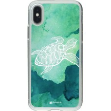Hülle iPhone X / Xs - Gummi transparent Turtle Aztec Watercolor