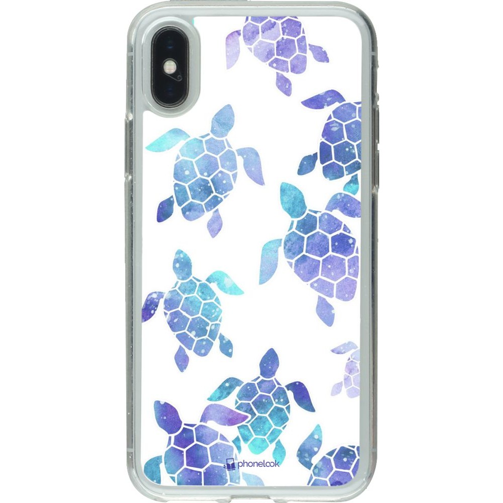 Coque iPhone X / Xs - Gel transparent Turtles pattern watercolor