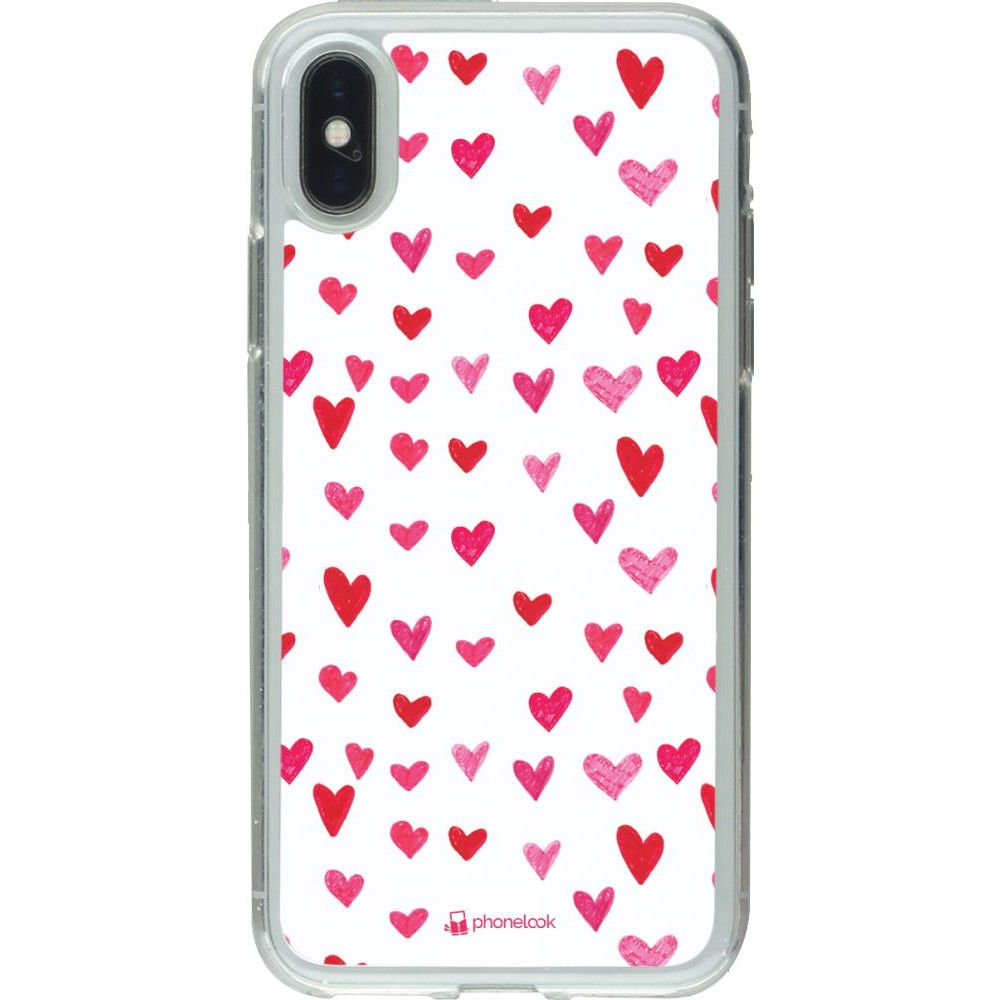 Coque iPhone X / Xs - Gel transparent Valentine 2022 Many pink hearts