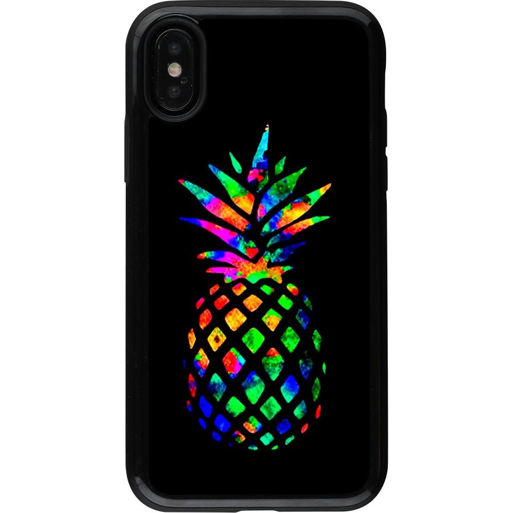 Coque iPhone X / Xs - Hybrid Armor noir Ananas Multi-colors