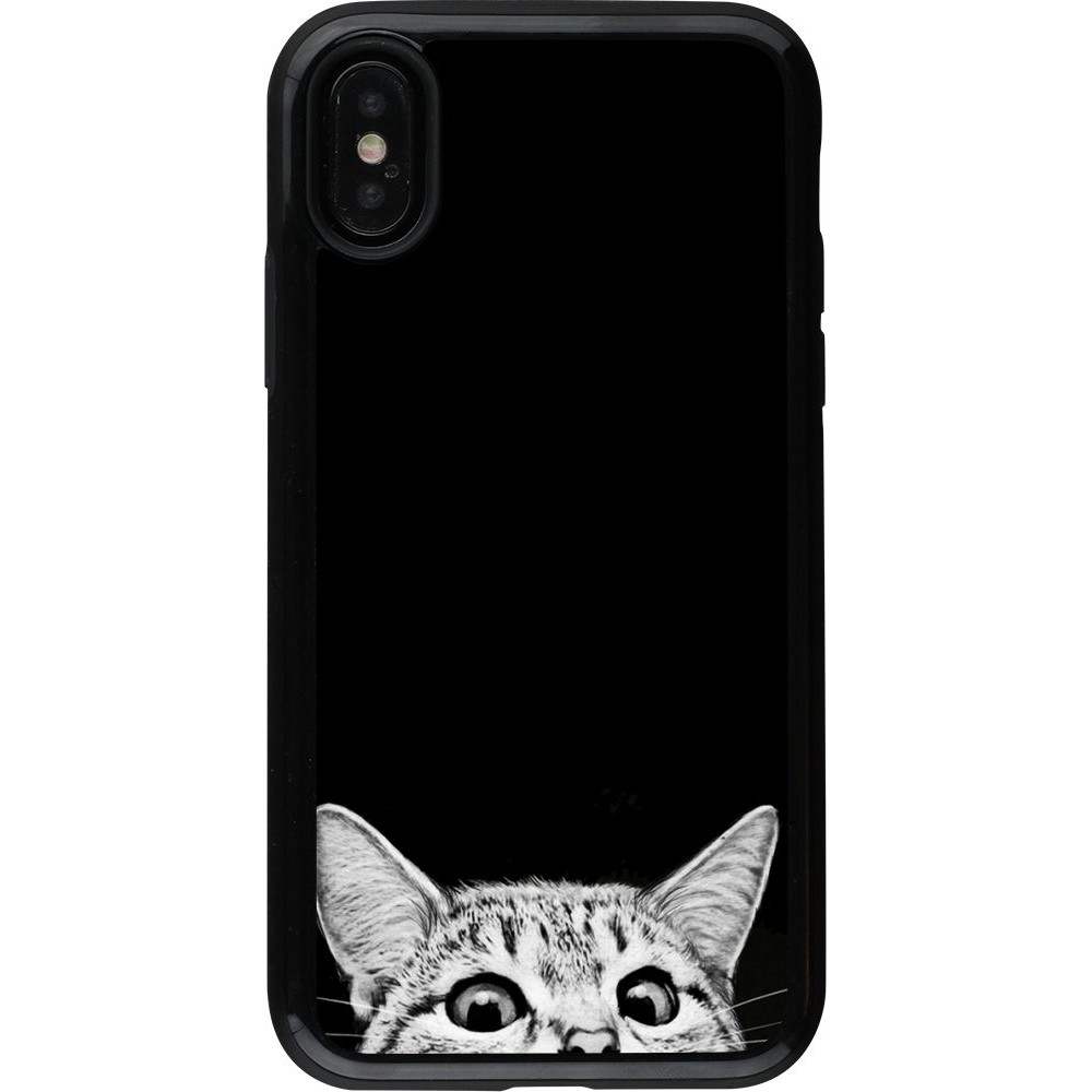 Coque iPhone X / Xs - Hybrid Armor noir Cat Looking Up Black