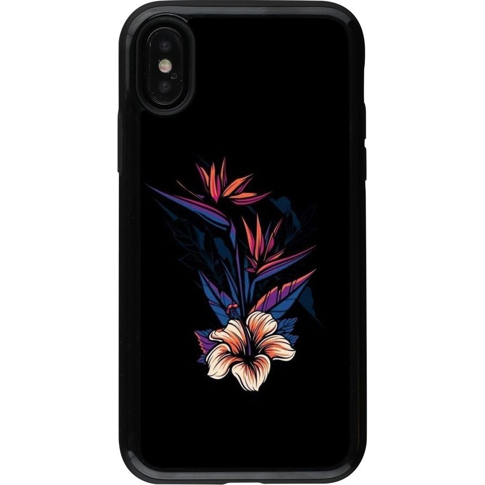Coque iPhone X / Xs - Hybrid Armor noir Dark Flowers