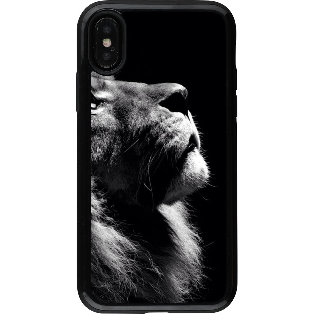 Coque iPhone X / Xs - Hybrid Armor noir Lion looking up