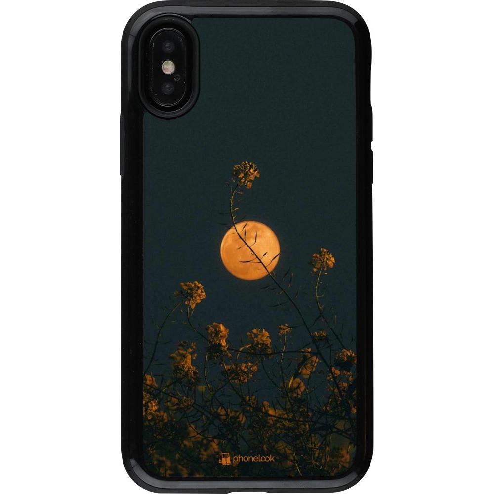 Coque iPhone X / Xs - Hybrid Armor noir Moon Flowers